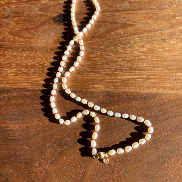 Original Beatrice Valenzuela Pearl Necklace, 18" Red Silk - Picture 2 of 3